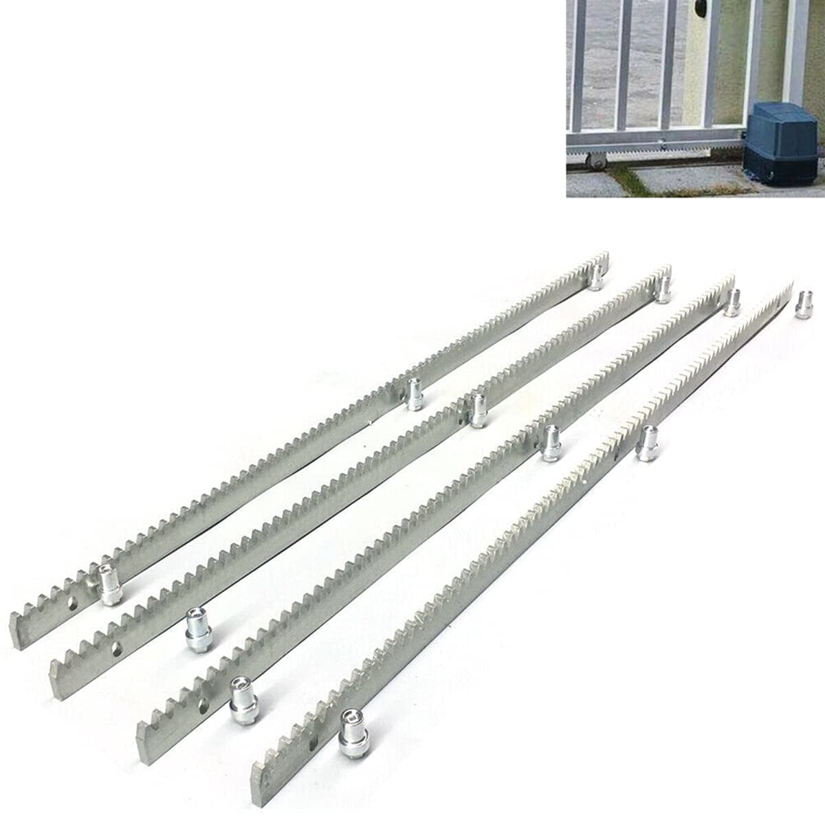 4Pcs Steel Gear Racks for Sliding Gate Opener Slide Door Operator, Including Mounting Hardware, (8mm Thickness 1m Long) Total 13 Feet /4M