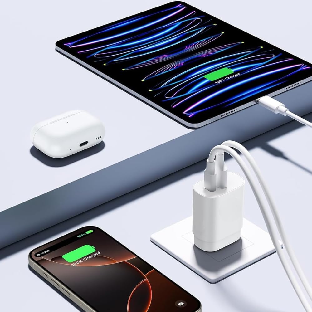 Szybka ładowarka USB C, 2 porty, zasilacz, PD, 20 W, USB C, zasilacz USB, gniazdo A, do iPhone'a 17, 16, 15, 14, 13, iPad, Galaxy S24, S23, Pixel 9