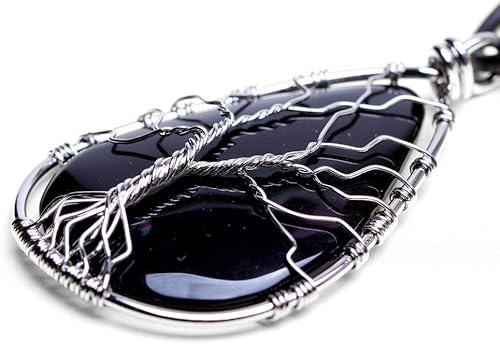 Miniatura 2 de Collar con colgante de lágrima de piedra preciosa verde natural de árbol de la vida envuelto en alambre de cristal curativo piedra de chakra,