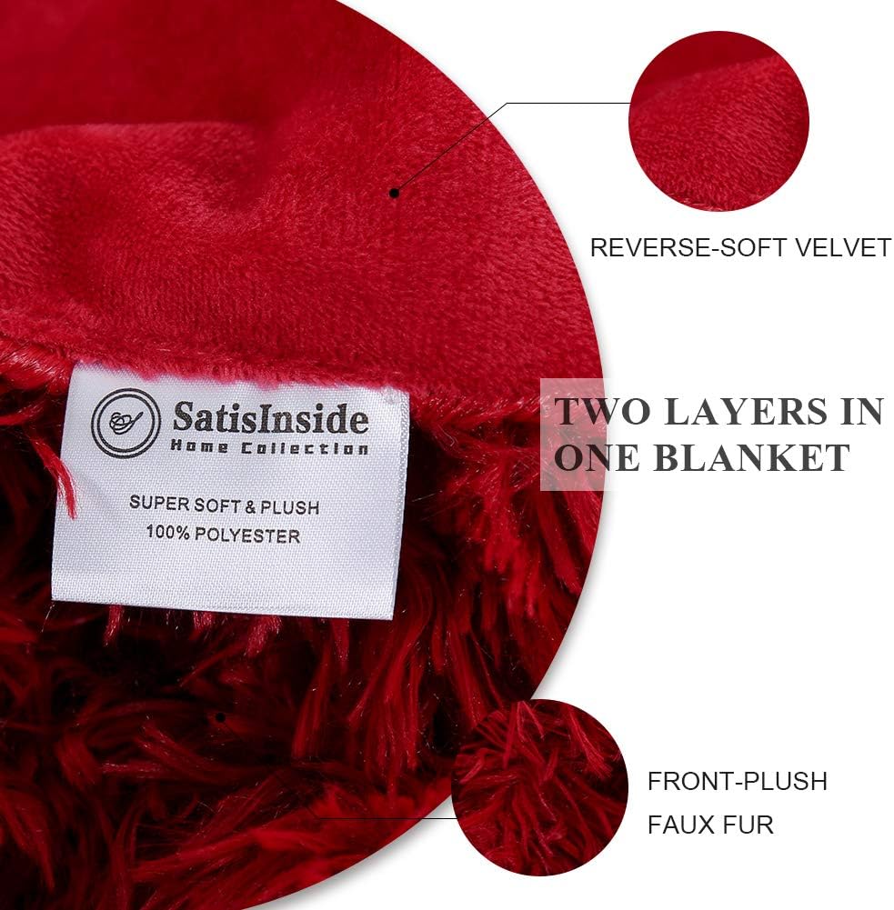 SatisInside USA Luxurious Plush Faux Fur Throws Bed Blankets, Extra Soft Cozy Warm, Fluffy Comfortable Throws Blankets for Bed Couch Kids (50" x 62"),Wine Red