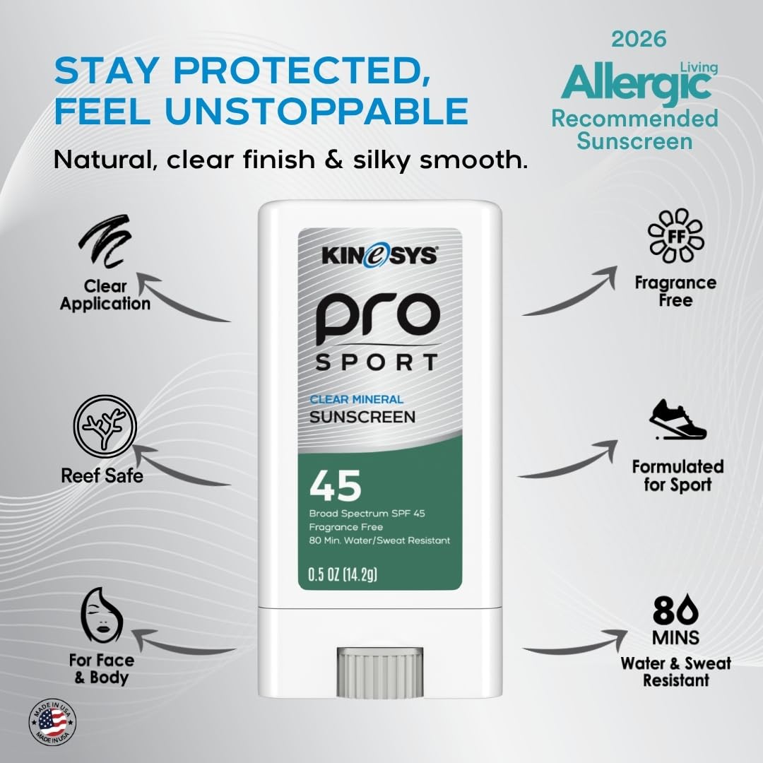 KINeSYS SPF 30 Fragrance Free Spray Sunscreen + SPF 45 Mineral Stick Bundle - Clear Water Resistant Sports Sun Protection for Face Body Adults Kids Travel image 3