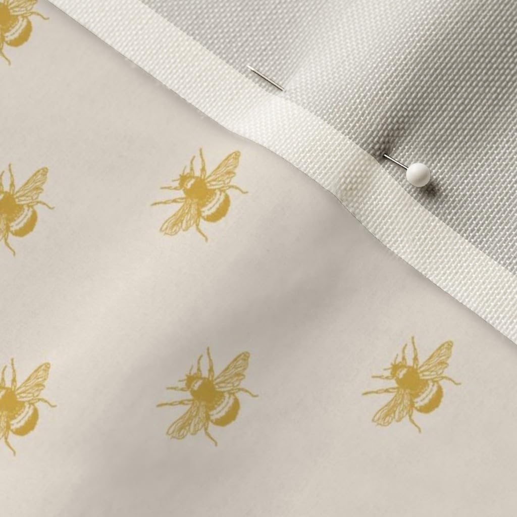 Spoonflower Fabric - Napoleonic Bee Neoclassical Empress Josephine Mustard Gold Beige Cream Printed on Chiffon Fabric Fat Quarter - Upholstery Home Decor Bottomweight Apparel