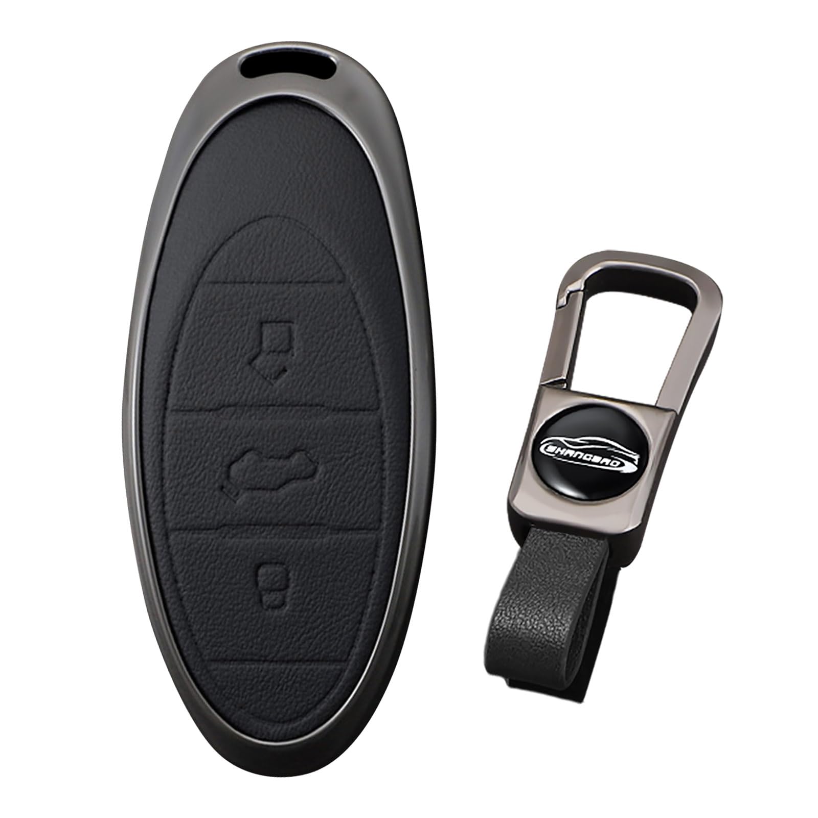 KUNIO Car Key Fob Cover Case Fit for FAW Bestune Pentium T77 T77pro T33 T55 T99 B70 B70S X40 X80 Leather Metal Key Holder Keychain Key Shell Key Fob Accessories 3 ButtonBlack-Short Keychain