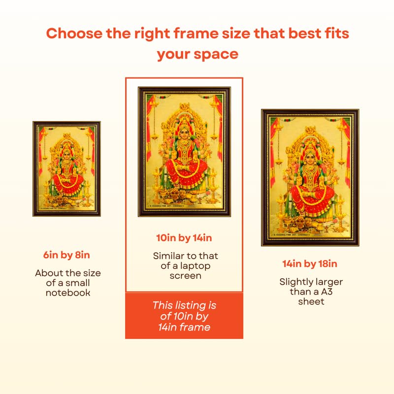 Image of Paramporul Gallery Lalitha Devi Gold Foil Photo Frame for Pooja Room, Hindu God Wall Decor, Ready to Hang, 10x14 Inch