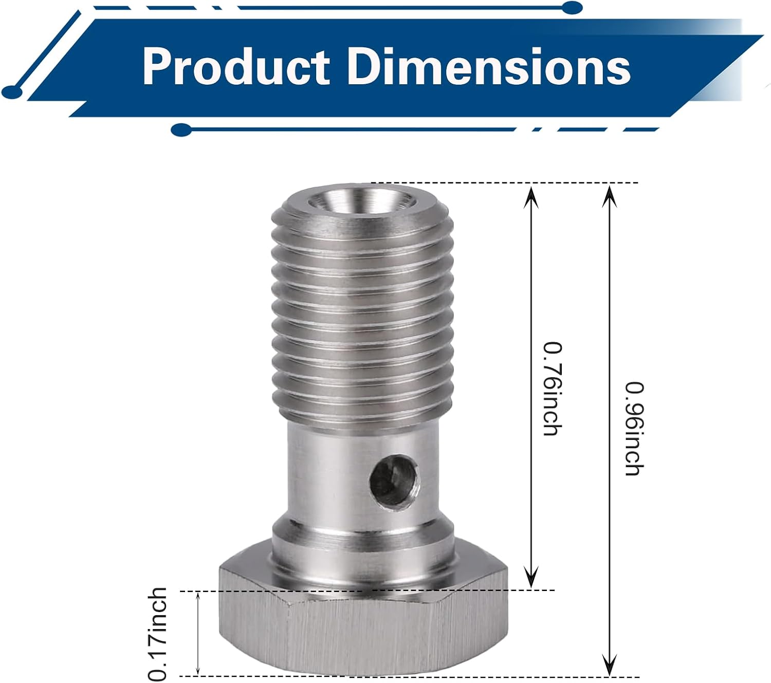 M10x1.25 Metric Stainless Steel Single Banjo Bolt Brake Fitting Adapter, Stainless Steel Hollow Hexagon Bolt with Copper Washers, Threaded Turbo Brake Line Banjo Fittings, 20mm Long (Silver)