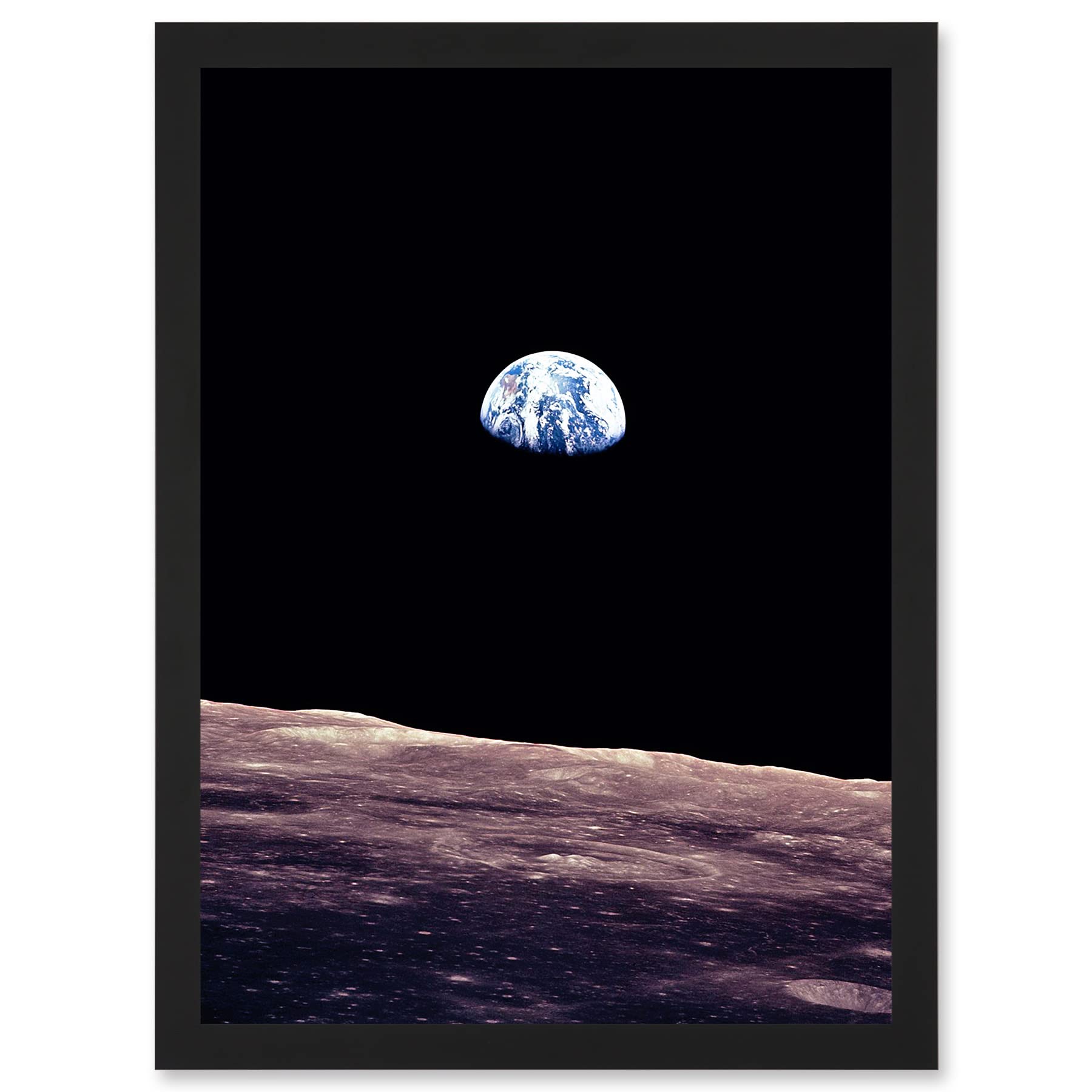 Artery8 Space Photo Planet Earth From Moon Surface Landscape USA A4 Artwork Framed Wall Art Print