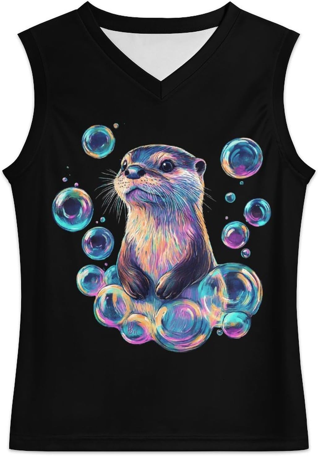 Otter Colorful Bubbles Men's V-Neck Basketball Tank Top Sleeveless Workout Tank Shirts Gym Fitness Tees Vest