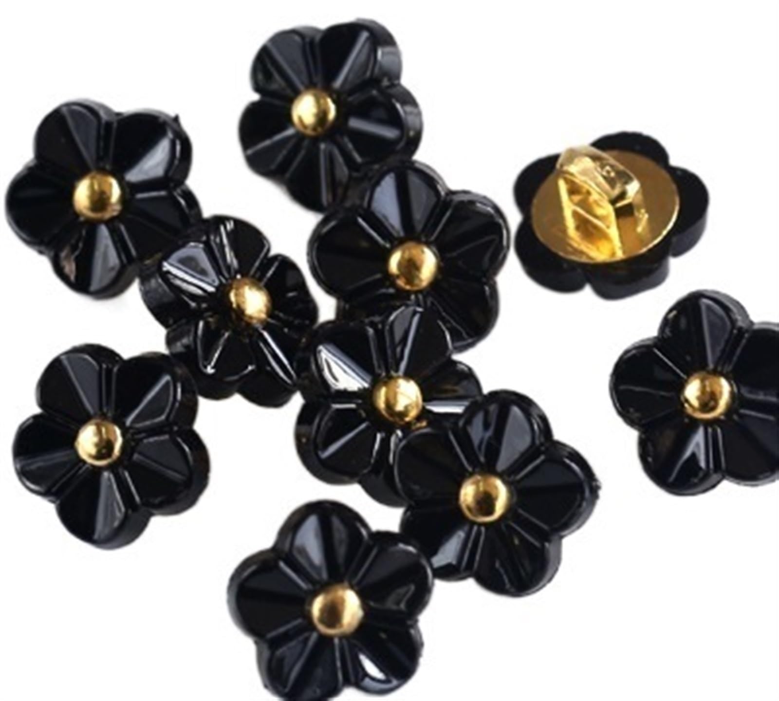 bottoni, Confezione da 20 bottoni for camicie a fiori 11 mm, in resina con strass multicolore, for lavori di cucito(Black Color)