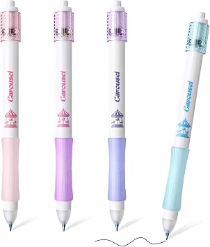 BAYTORY 4 Pcs Erasable Gel Pens, 0.5mm Retractable Spinning Rub Out Pen with Eraser, Smooth Writing Pens for School Office Home Carousel Blue