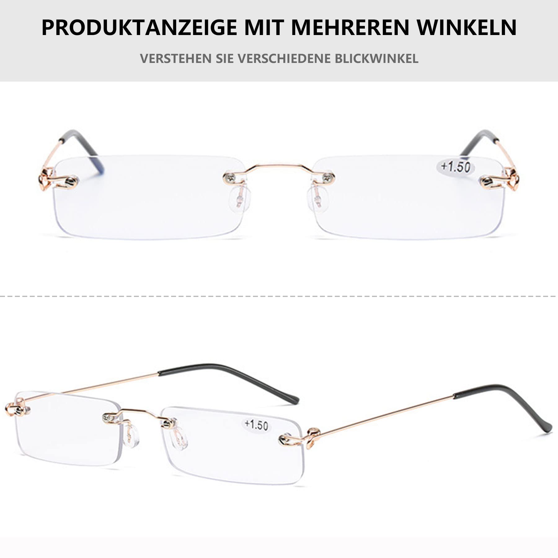 Lanomi Mini okulary do czytania bez ramki, filtr niebieskiego światła, wąskie, damskie, męskie, ultralekkie, prostokątne, bez obramowania, małe okulary z metalowym etui