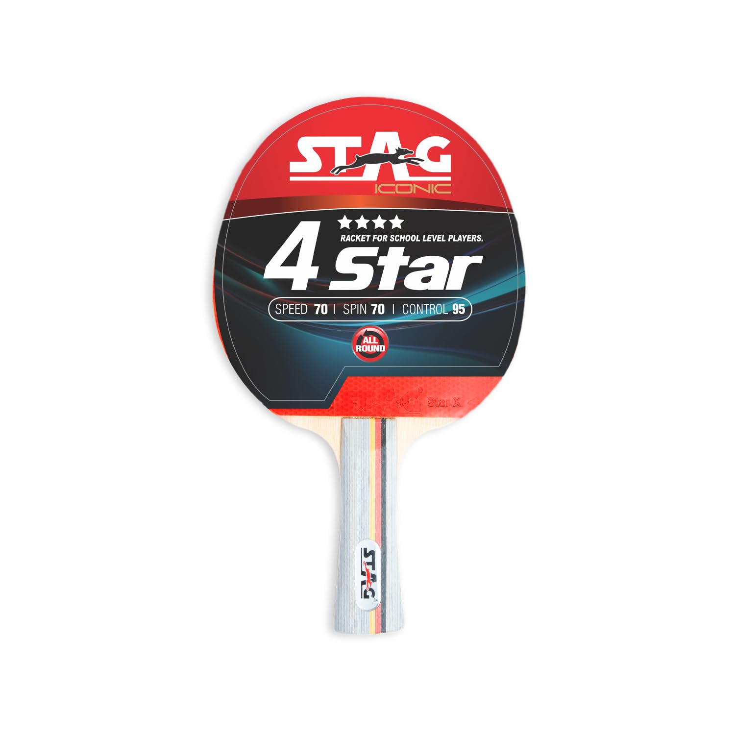 4 Star Table Tennis Racquet | 178 grams | Beginner | ITTF Approved Rubber | Multicolor Material: Wood