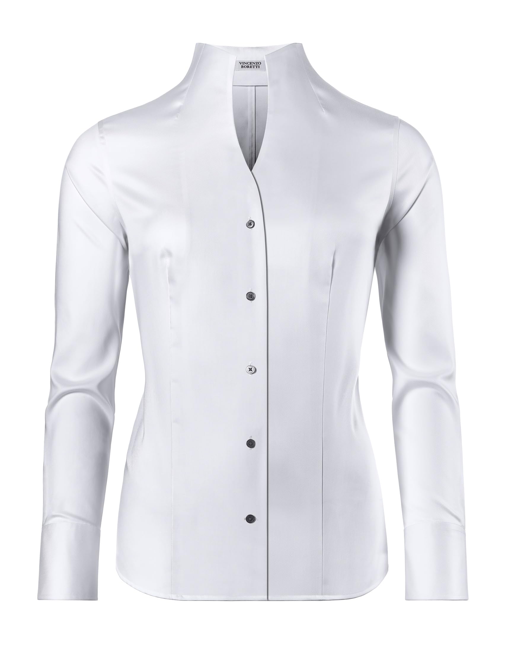Vincenzo Boretti Damen Bluse mit Kelchkragen leicht tailliert 100% Baumwolle bügelleicht Langarm Hemdbluse mit Stehkragen elegant festlich auch für Business