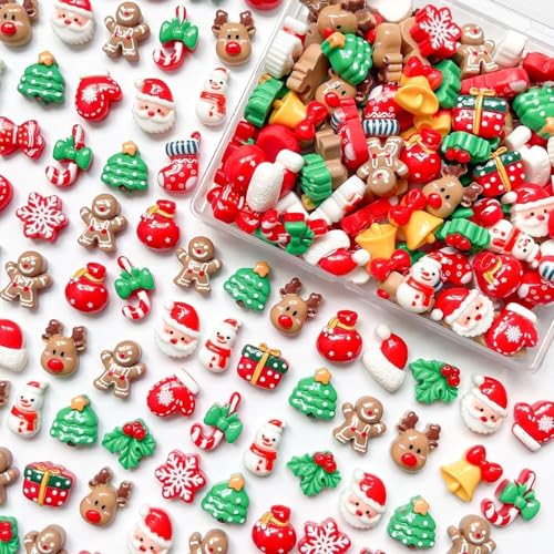 クリスマス デコパーツ 約62個 樹脂 飾り レジンデコ ミックス ミニチュア 貼り付け デコレーションパーツ DIY飾り物 手作りハンドメイド ホイップデコ 可愛い クリスマスツリー サンタクロース 鈴 靴下 ブーツ 雪だるま