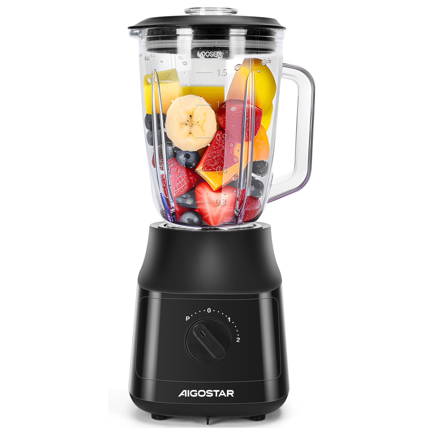 Aigostar Swift blender do kubków, pojemność 1,5 l, 800 W, kruszarka do lodu, blender z 4 ostrzami z powłoką tytanową, 2 prędkości + Turbo i funkcja AutoClean. Nie zawiera BPA