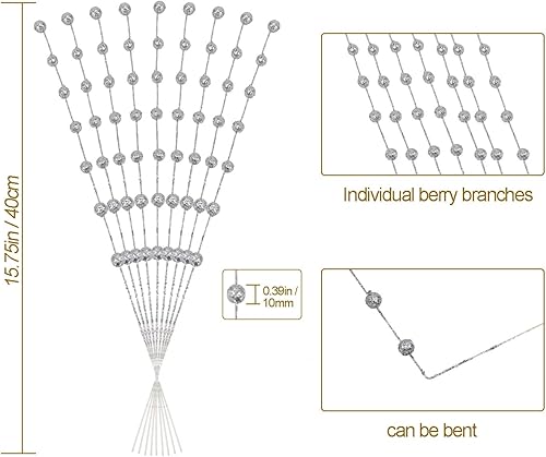 Miniatura 5 de 200 tallos de bayas artificiales con purpurina de Navidad de 15.7 pulgadas, púas de Navidad para árbol de Navidad, jarrones, manualidades, palitos