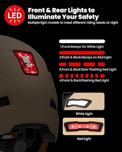 Miniatura 2 de ILM Casco de bicicleta para adultos con luz LED recargable por USB, luz delantera y trasera, cascos de bicicleta de montaña y carretera para hombres
