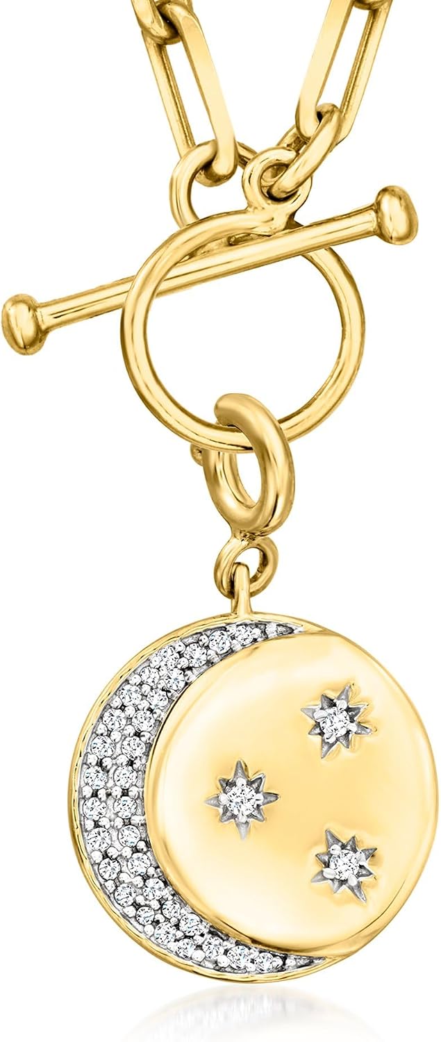 Ross-Simons 0.15 ct. t.w. Diamond Moon and Stars Charm in 18kt Gold Over Sterling