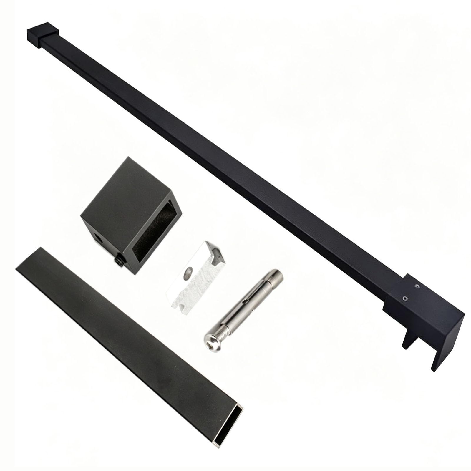 Black Shower Glass Support Bar, Stainless Steel Frameless Shower Glass Support Arm with Installation Kit, Wall Brace(150cm/59.1in)