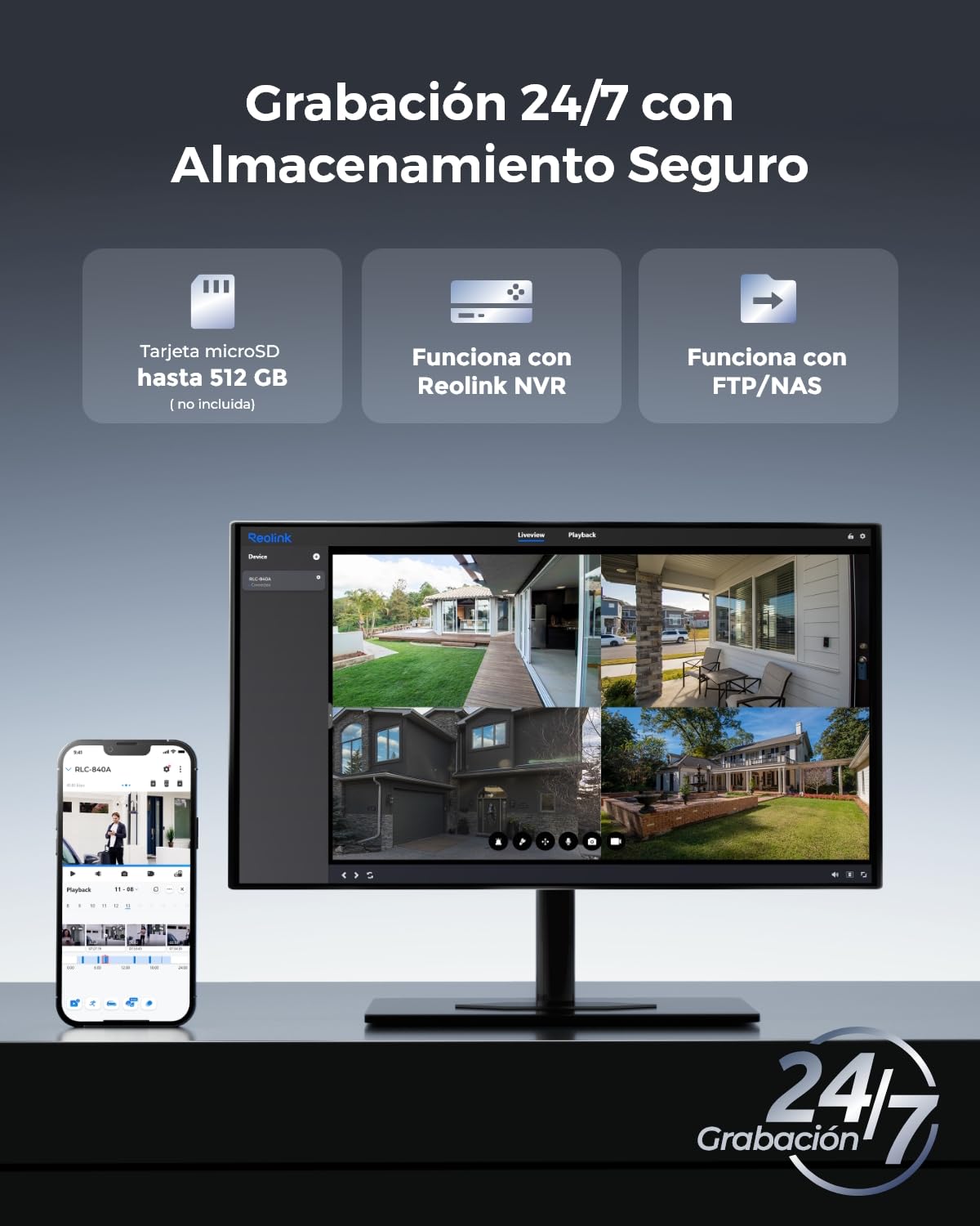 Reolink 4K Cámara Vigilancia Exterior PoE, Antivandálica IK10, Visión Nocturna en Color, Detección Persona/Vehículo/Animale, Audio Bidireccional, Admite Tarjeta microSD, NO PTZ, RLC-840A