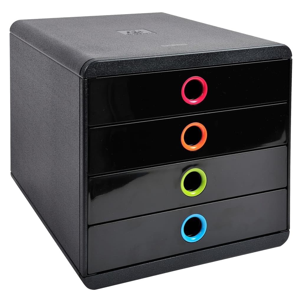 Exacompta 314498D - Módulo individual con 4 cajones para documentos A4+, ultra-rígido, cajones cerrados, con stop de seguridad - 347x278x267 mm - BIG-BOX - POP-BOX - Negro/multicolor