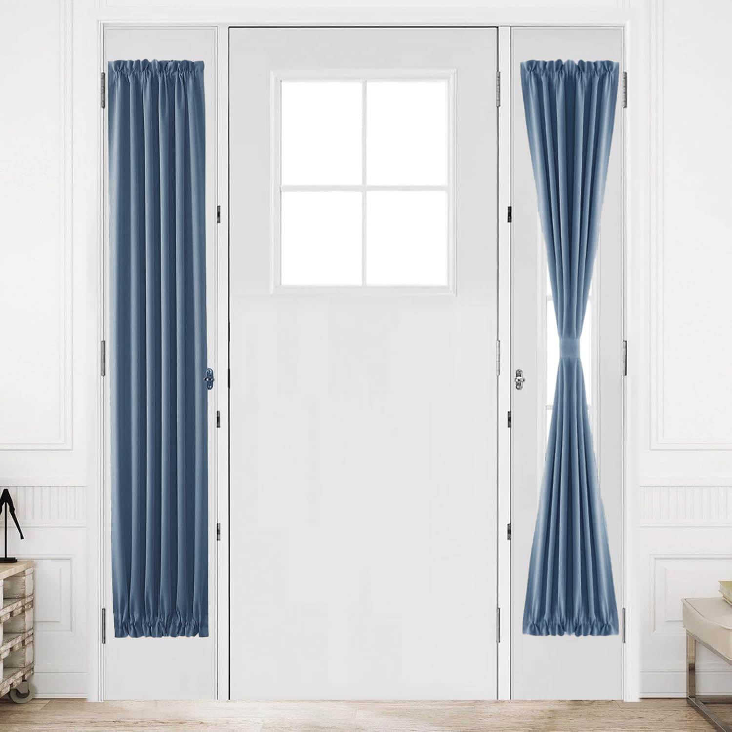DWCN French Door Curtains – Rod Pocket Thermal Blackout Curtain for Doors with Glass Window, Kitchen and Patio Doors for Privacy, 12 X 72 Inches Long, 1 Curtain Panel with Tieback, Dusty Blue — image 1