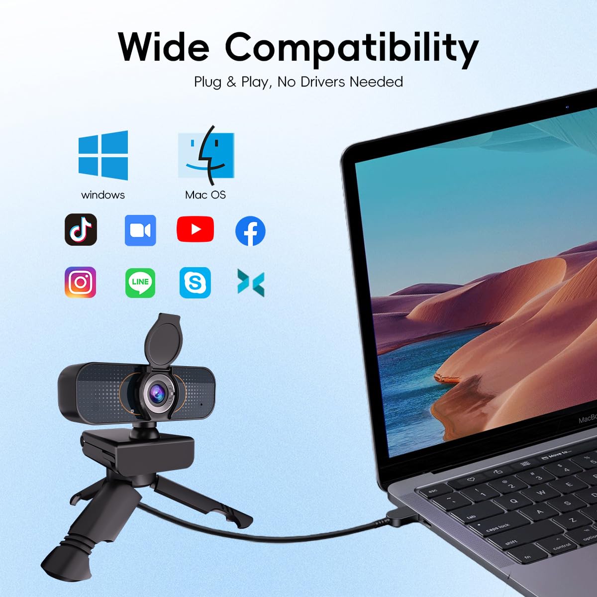 1080P PC Webcam with Built-in Noise-Canceling Microphone Physical Privacy Cover Automatic Light Compensation Ultra Wide-Angle Lens Plug and Play Suitable for Zoom/YouTube/Live/Streaming — view 7