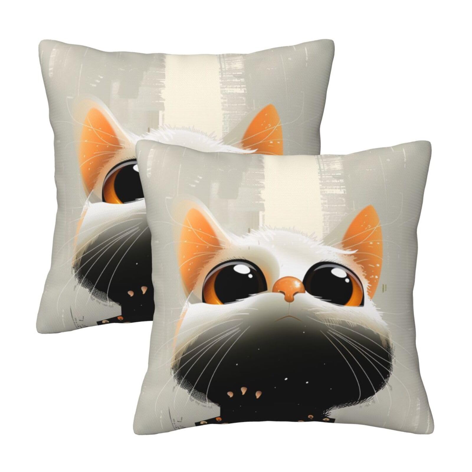 Cat Throw Pillow Cases 2 Pack Square Pillowcases Soft Pillow Protectors for Couch Livingroom Sofa Bed Office Car,30x30 CM