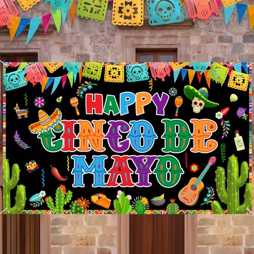 Ctosree Cinco De Mayo Backdrop Mexican Fiesta Photo Booth Banner 71x43 Inches Photo Background Party Decorations Fiesta Supplies for Events Celebration Birthday Festival Decor