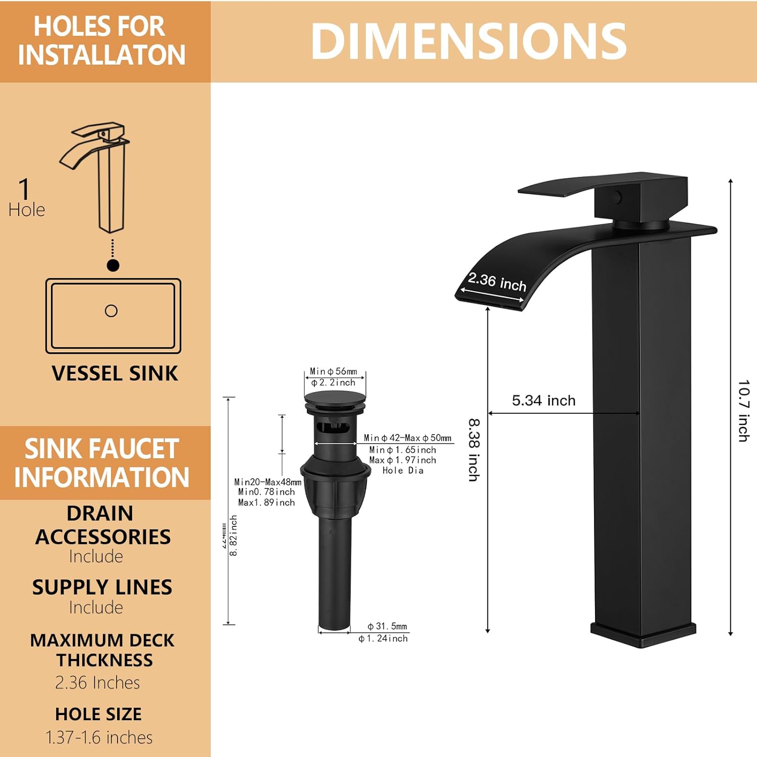 Matte Black Stainless Steel Single Handle Vessel Sink Faucet