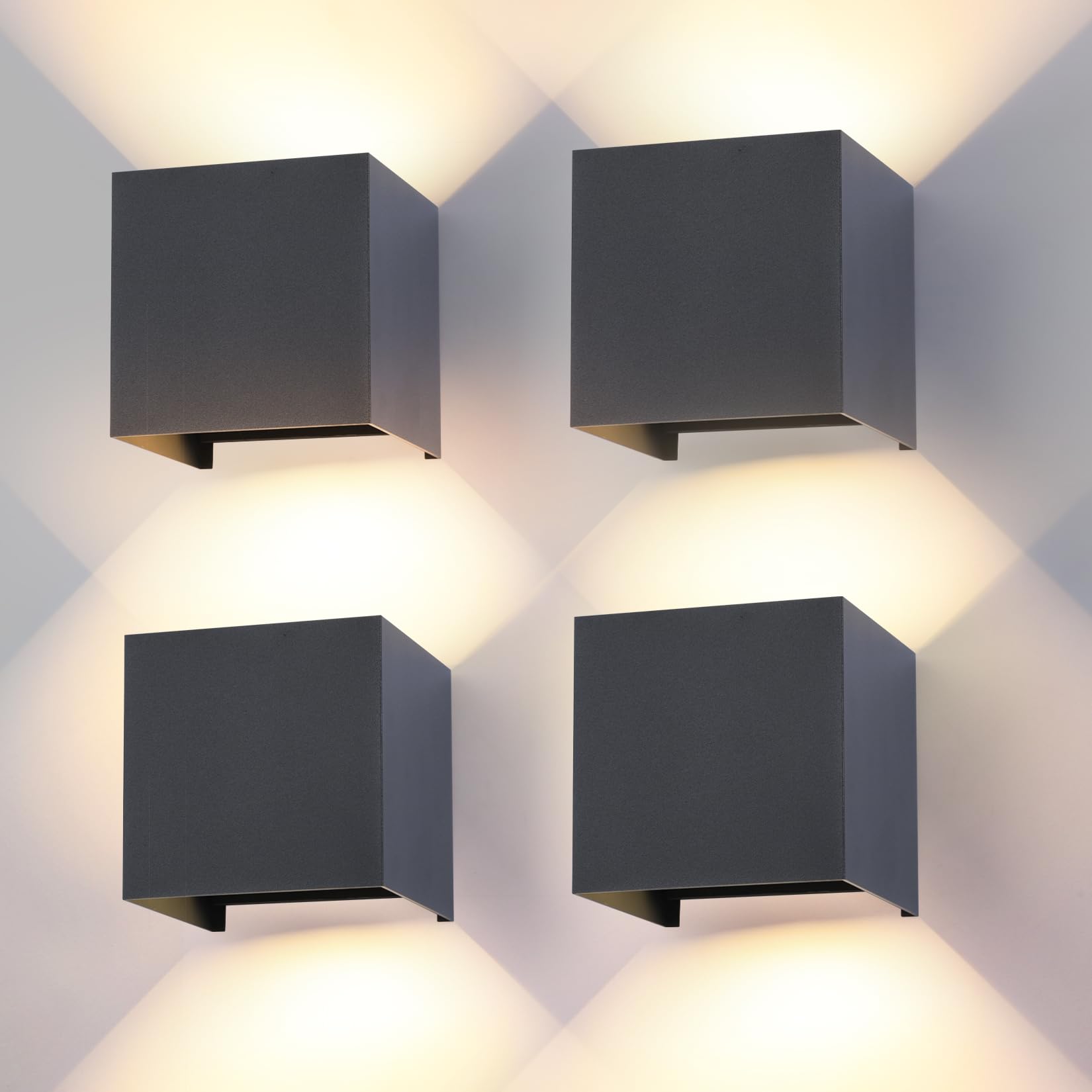FUPE 4 Pack Applique Murale Exterieur Interieur LED Ampoules G9 Remplaçable IP65 Étanche Lampe Murale Extérieures Anthracite 3000K Blanc Chaud Applique Carrée Aluminium Réglage de l'angle d'éclairage