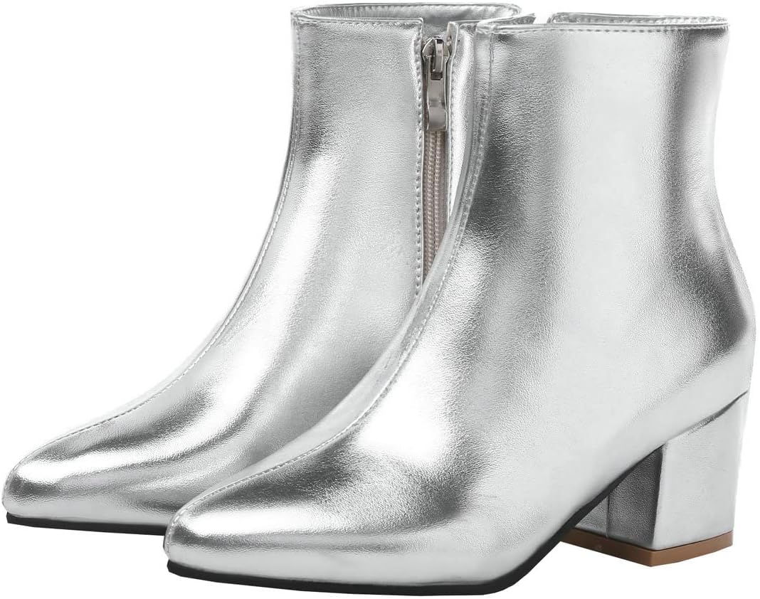 BEAUPAS Women's Chunky Block Heel Ankle Boots High Heel Pointed Toe Zip Up Ankle Booties Shoes