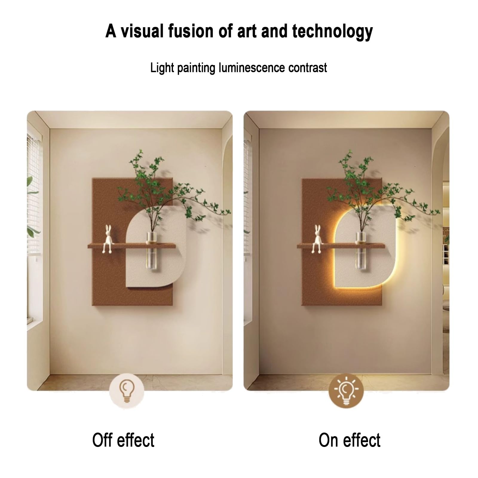 Cuadro decorativo LED en relieve 3D, colgante de pared con plantas y luces LED, decoración de pared de arenisca sin bordes, ideal para sala de estar, entrada o pasillo Incluye fuente de alimentación