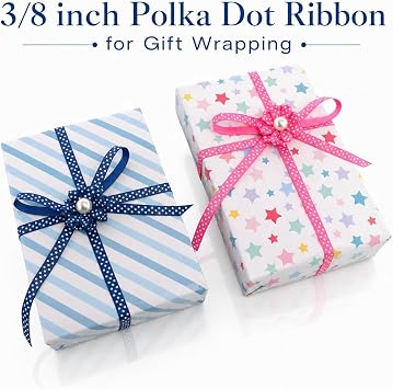 QingHan Grosgrain Ribbons for Crafts Gifts Wrapping 3/8 Boutique Polka Dot Fabric Ribbon 40yd (20 x 2yd)