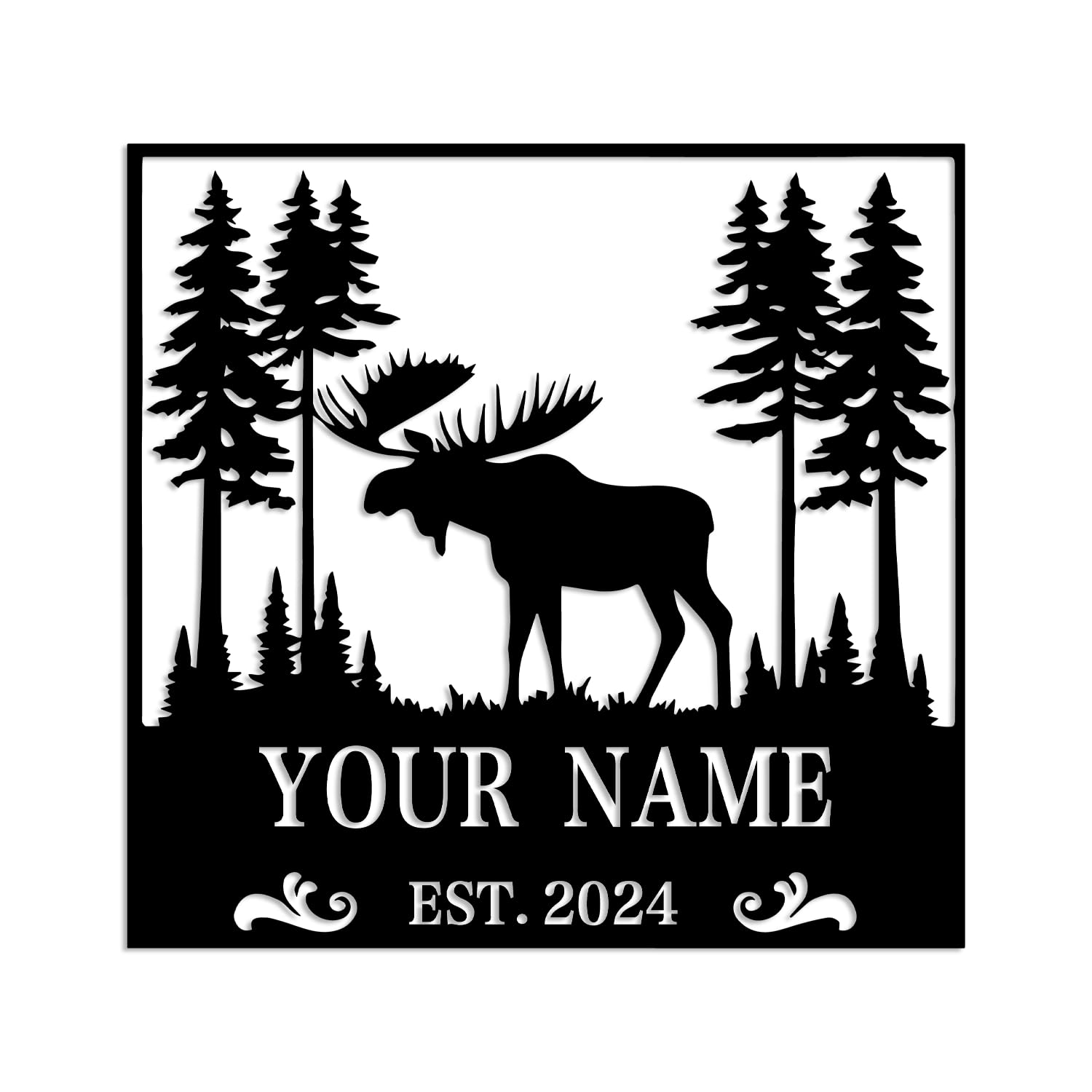 Kissesuu Moose B Moose Metal Sign,Personalized Metal Moose Sign, Moose Wall Art, Moose Decor, Outdoor Sign, Hunter Gift, Hunting Gift, Custom Cabin Name Sign, Man Cave Decor,Moose Lover's Gift, Housewarming (Moose B)