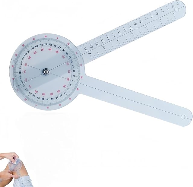 12 goniomètre de pouce,360 Degré de physiothérapie goniométrique, outil de mesure de l'angle orthopédique transparent, outil pour la mesure du corps, utilisation en salle de classe et à portée médicale (12Inch)