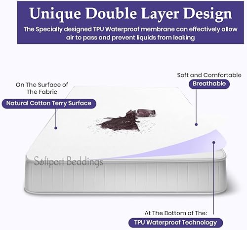 Miniatura 4 de Protector de colchón universal para litera, impermeable, transpirable, sin ruido, bolsillo profundo de 10 pulgadas, sin ruido, sin vinilo, sin PVC,