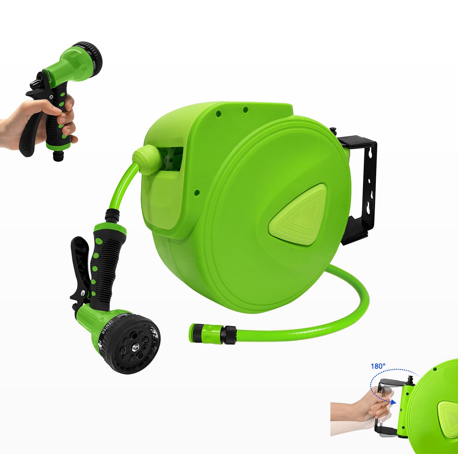 UISEBRT Avvolgitubo 30 + 2 m, Scatolone per Tubo da Giardino - Scatolone per Tubo Orientabile a 180° con Supporto a Parete, Tamburo Automatico per Tubo dell'Acqua per Giardino, Irrigazione, Lavaggio