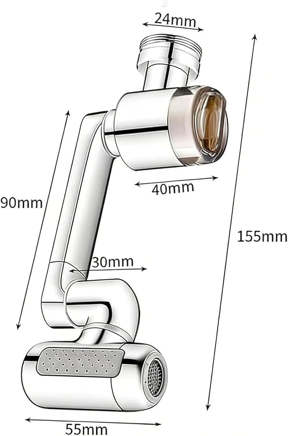 Prolunga per Rubinetto Girevole A 1080° con Getto Nebulizzante per Il Viso Verso Lalto, Spruzzatore Girevole per Lavello da Cucina, Attacco per Rubinetto Regolabile A Large*2
