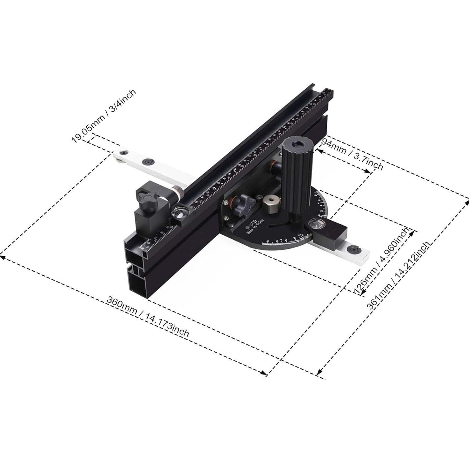 Kompaktowy Przyrząd do Pomiaru Kąta Piły Stołowej, Miernik Ukosowania ze Stopu Aluminium z 11 Ogranicznikami Kąta i prowadnicą 360 Mm, do Cięcia Pod Kątem Obróbki Drewna na