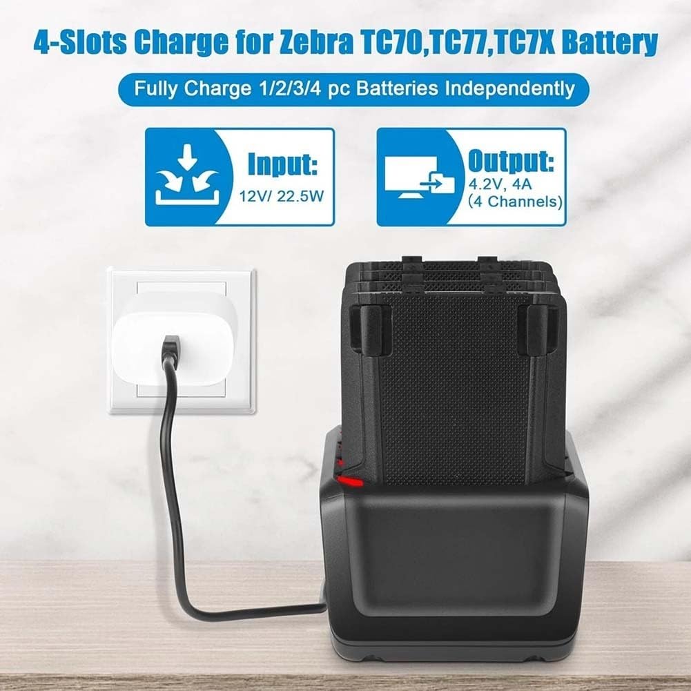 Dock di ricarica quad-Slot per Zebra TC70/TC72/TC75/TC77, stazione di ricarica rapida 4A con ingresso USB-C, indicatori LED, compatibile con Symbol per scanner Motorola