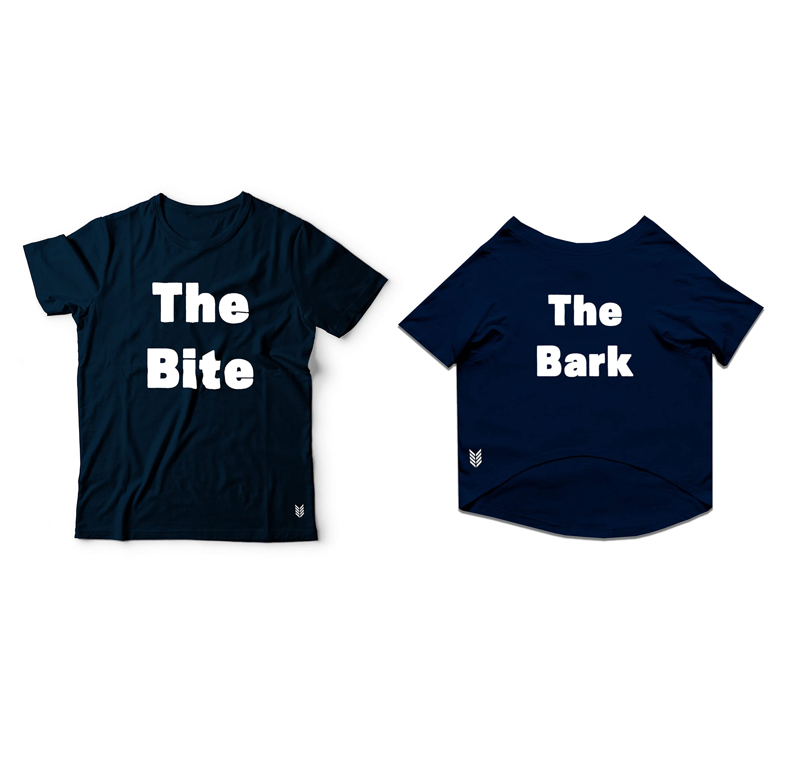 Ruse Summer Twinning Basic Crew Neck The Bark and The Bite Printed Half Sleeves Dog and Men/Women Pet Parent with Dog T-Shirt Set.(Navy) XL (Parents) XXS (Dog)