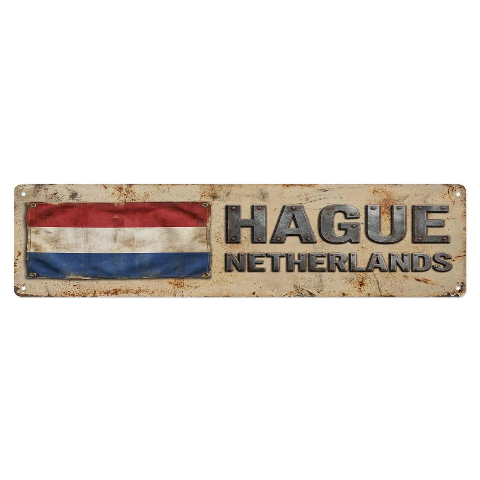 Vintage Hague Netherlands Flag Decor Rustic Travel Metal Tin Sign
