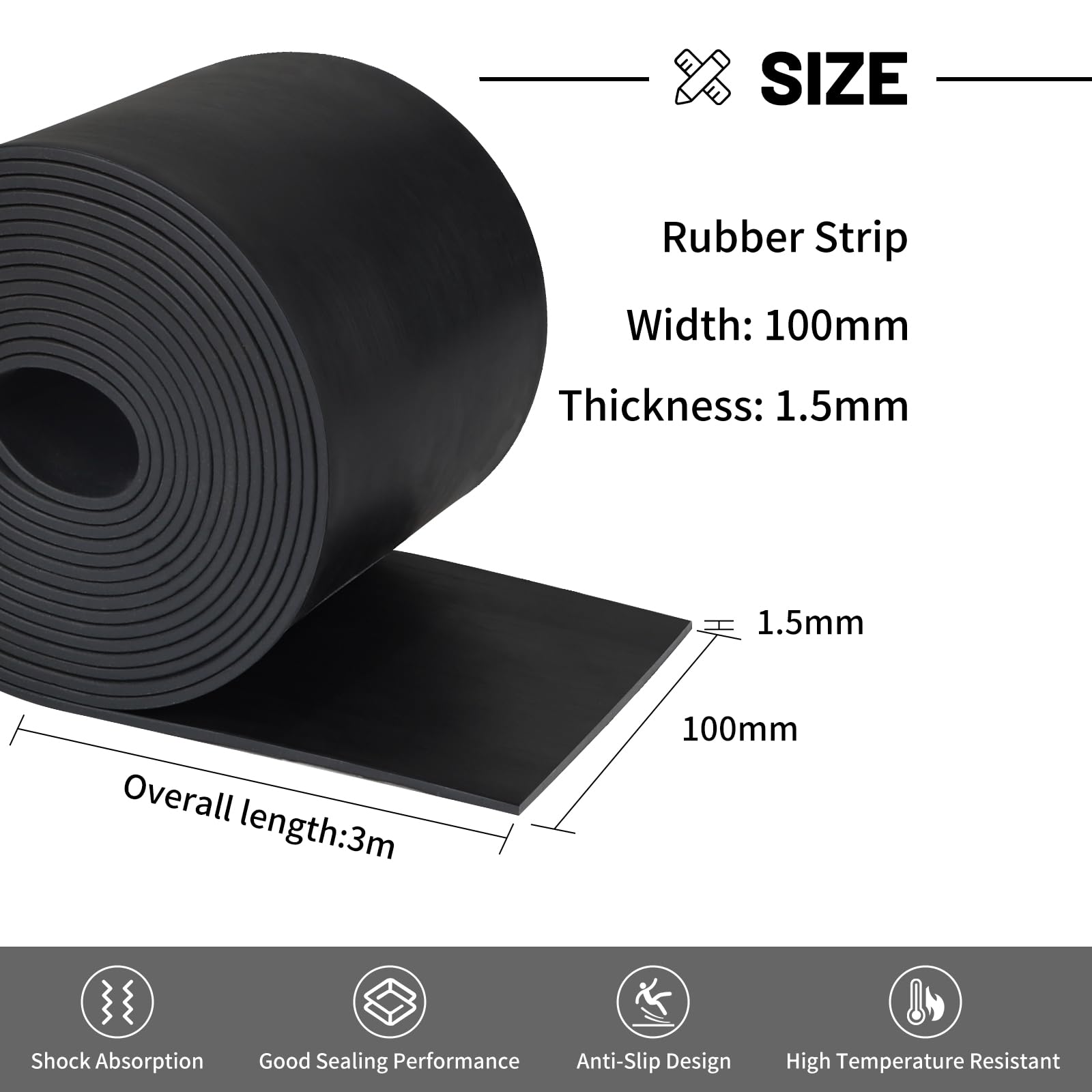 LALAGO Bande de Caoutchouc, Rouleaux de Caoutchouc, pour Joints Protection Contre Les Vibrations (100mmx1,5mmx3m)