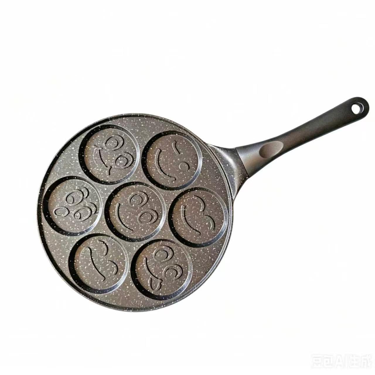 Yumzxin 7 Hole Pancake Pan with Smiley Face Design - Non-Stick Mini Pancake Maker, Lightweight Cast Aluminum Crepe Pan, Perfect for Kids Breakfast, Holiday Brunch, Birthday, and Xmas Gift