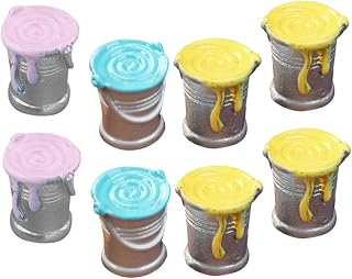 8Pcs Miniature Paint Buckets Dollhouse Accessories Realistic Mini House Paint Containers for Landscaping and Photo Props Mixed Colors