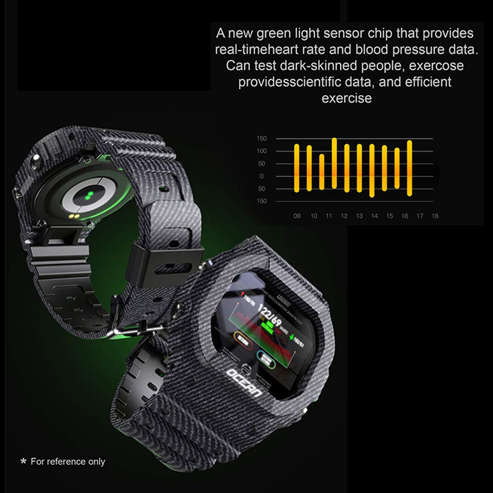 Orologio quadrato militare Orologio da esterno intelligente Bluetooth Sport digitale 50M Orologio da polso digitale impermeabile Cardiofrequenzimetro/Monitor del sonno Pedometro Calorie (Green)