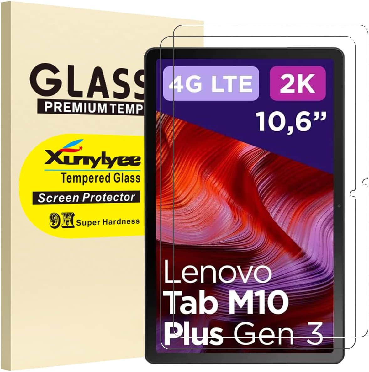 [2 Pack Screen Protector Compatible with Lenovo Tab M10 Plus 3rd Gen 10.6", Tempered Glass for Lenovo Tab M10 Plus 3rd Gen TB-125F/ TB-128F