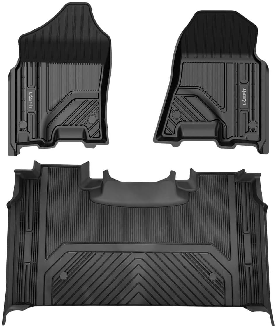 Best Deal Product LASFIT Floor Liners Fit for 2019-2022 Dodge Ram 1500 Crew Cab with Rear Under-seat Storage Box, Bucket Seat, All Weather Custom Fit Heavy Duty TPE Front & Rear Car Floor Mats