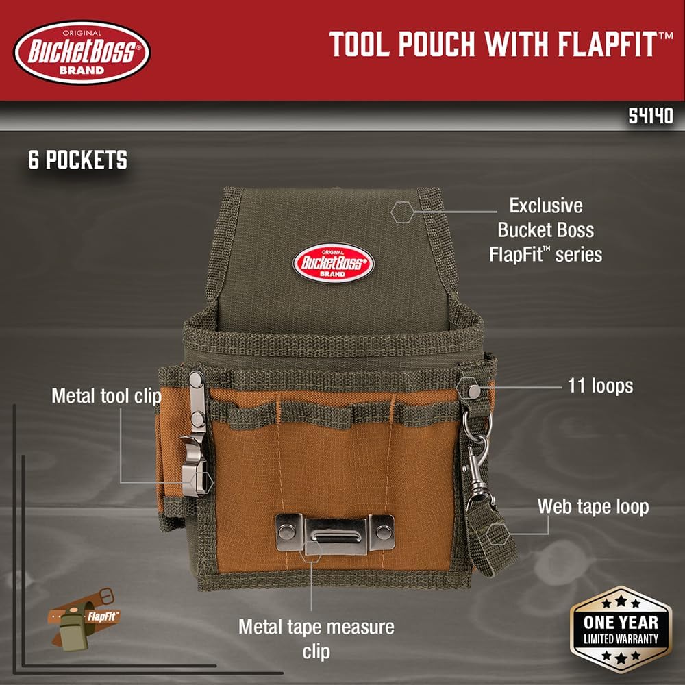Bucket Boss - Tool Pouch with FlapFit, Pouches - Original Series (54140) , Brown