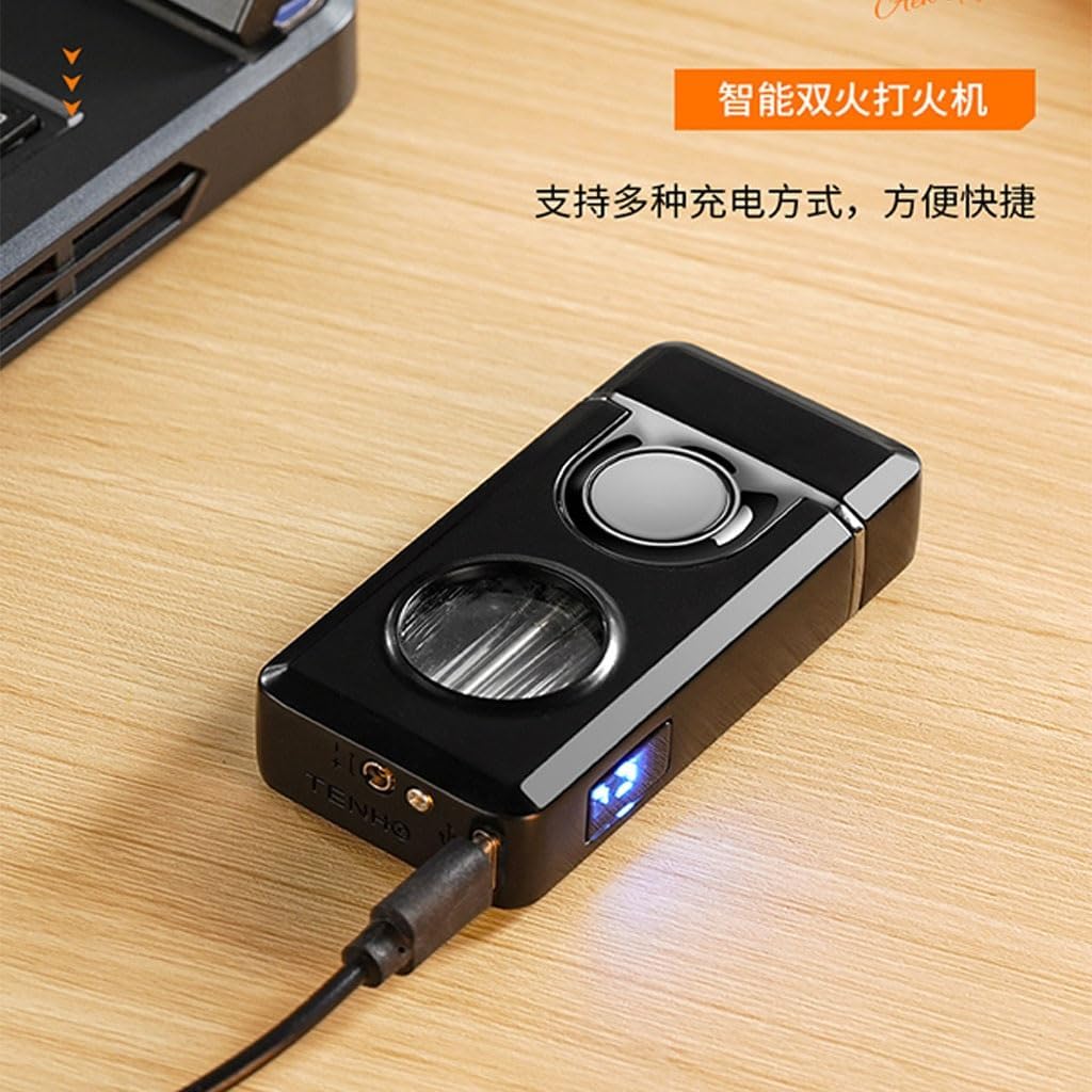 Refillable Butane Lighter 3 Flame Modes Voice-Activated Ignition Windproof Dual-Arc Lighter Dual Flame for Men(White)